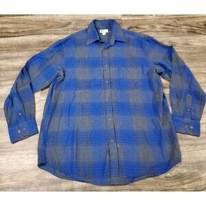 Haggar Men's Medium Soft Button Down Casual Shirt Long Sleeve Blue Gray Plaid
